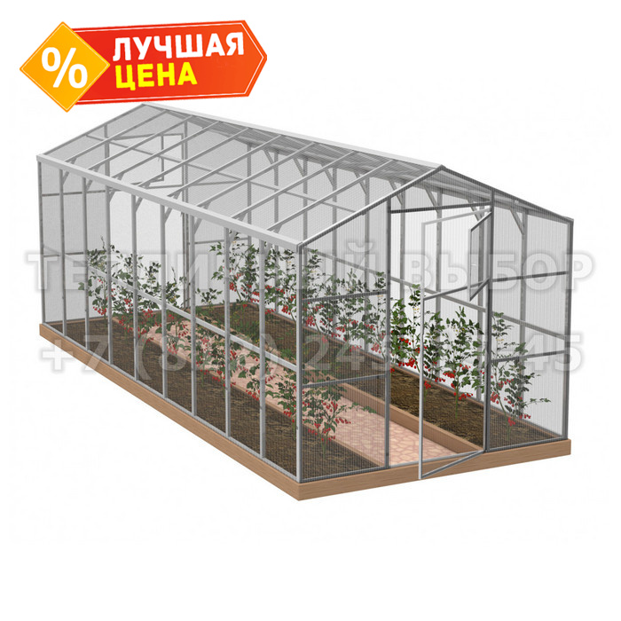 Теплица из поликарбоната Усиленная Домиком 2,3х6 h=2.1 м профиль 25х25 мм